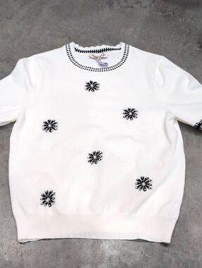 Nanette White Embellished Short-Sleeve Sweater